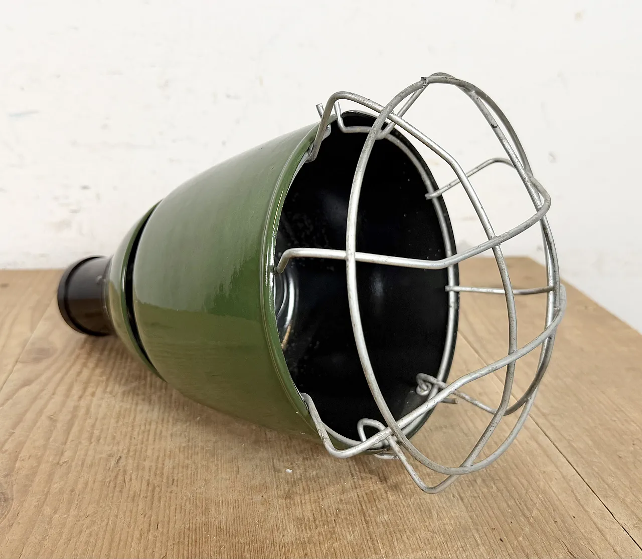 Industrial Green Enamel Cage Pendant Lamp from Philips, 1960s 12