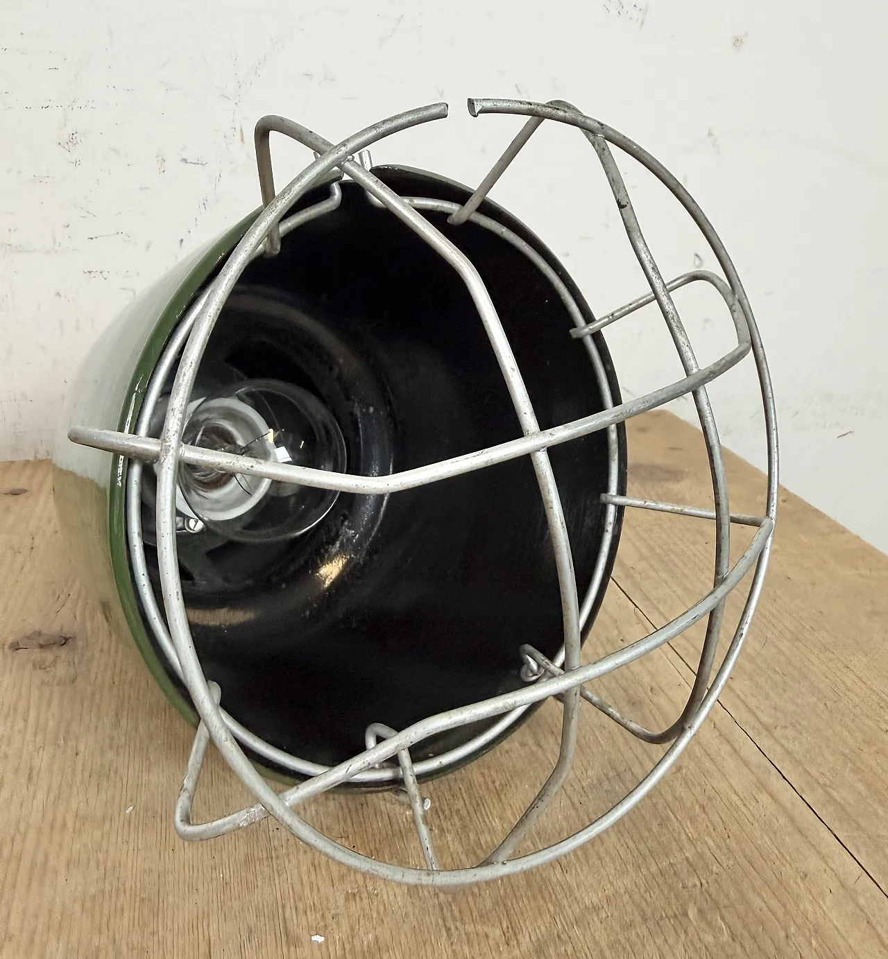 Industrial Green Enamel Cage Pendant Lamp from Philips, 1960s 14