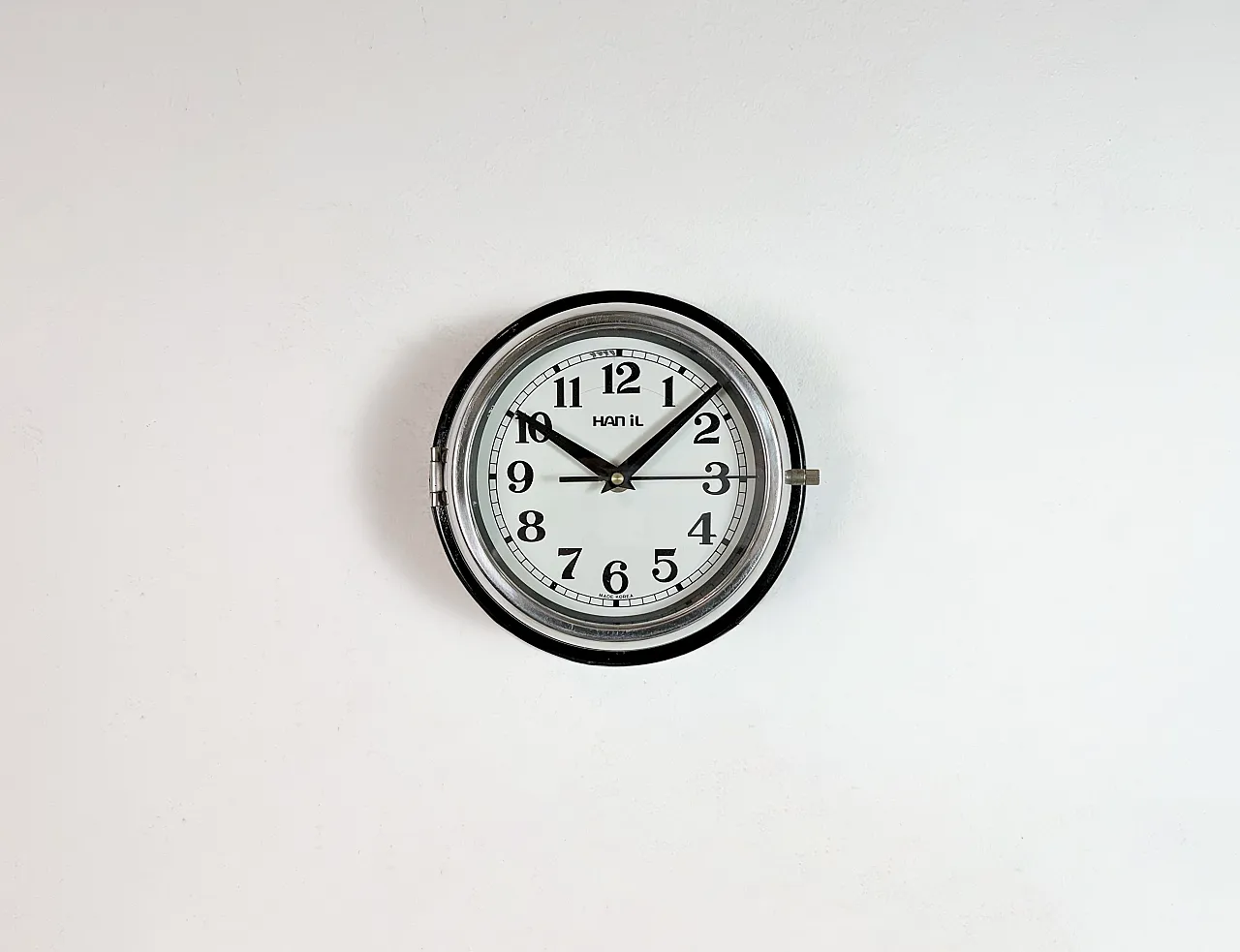 Vintage Black Hanil Ship Wall Clock, 1980s 2