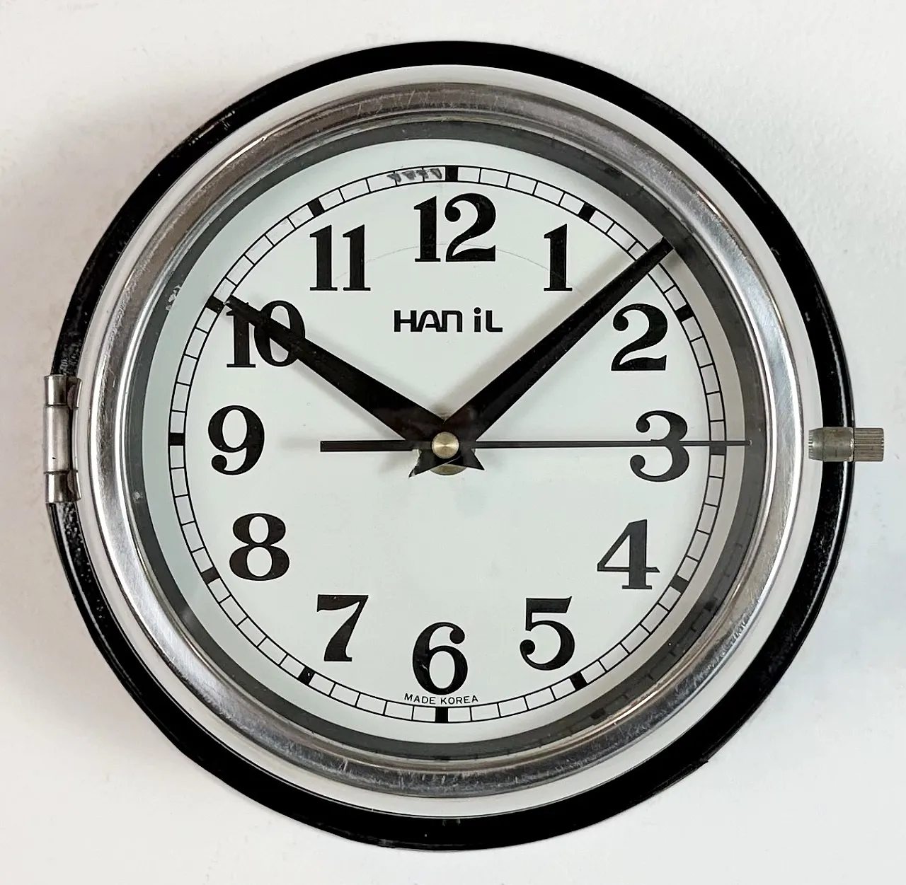 Vintage Black Hanil Ship Wall Clock, 1980s 3