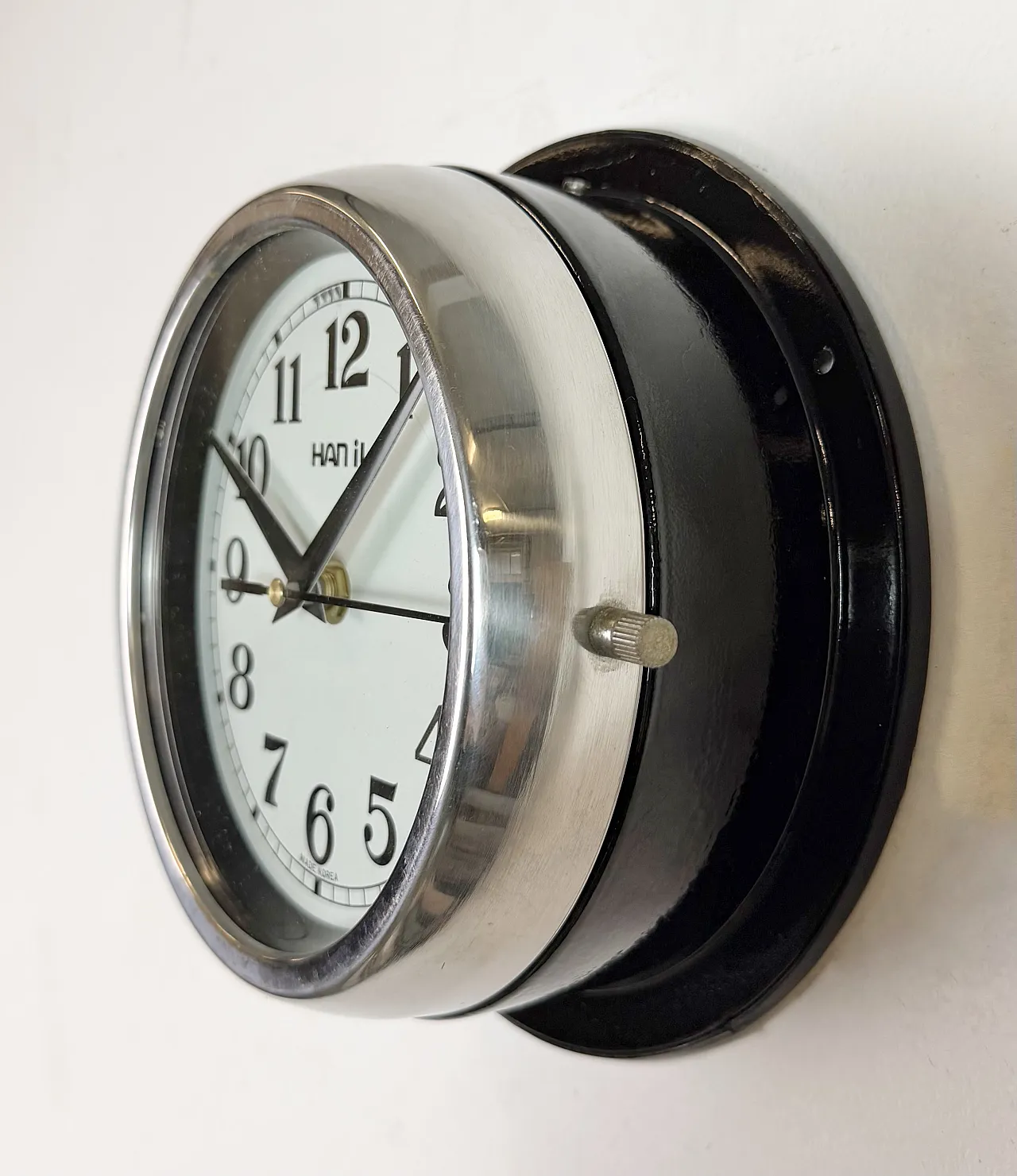 Vintage Black Hanil Ship Wall Clock, 1980s 4