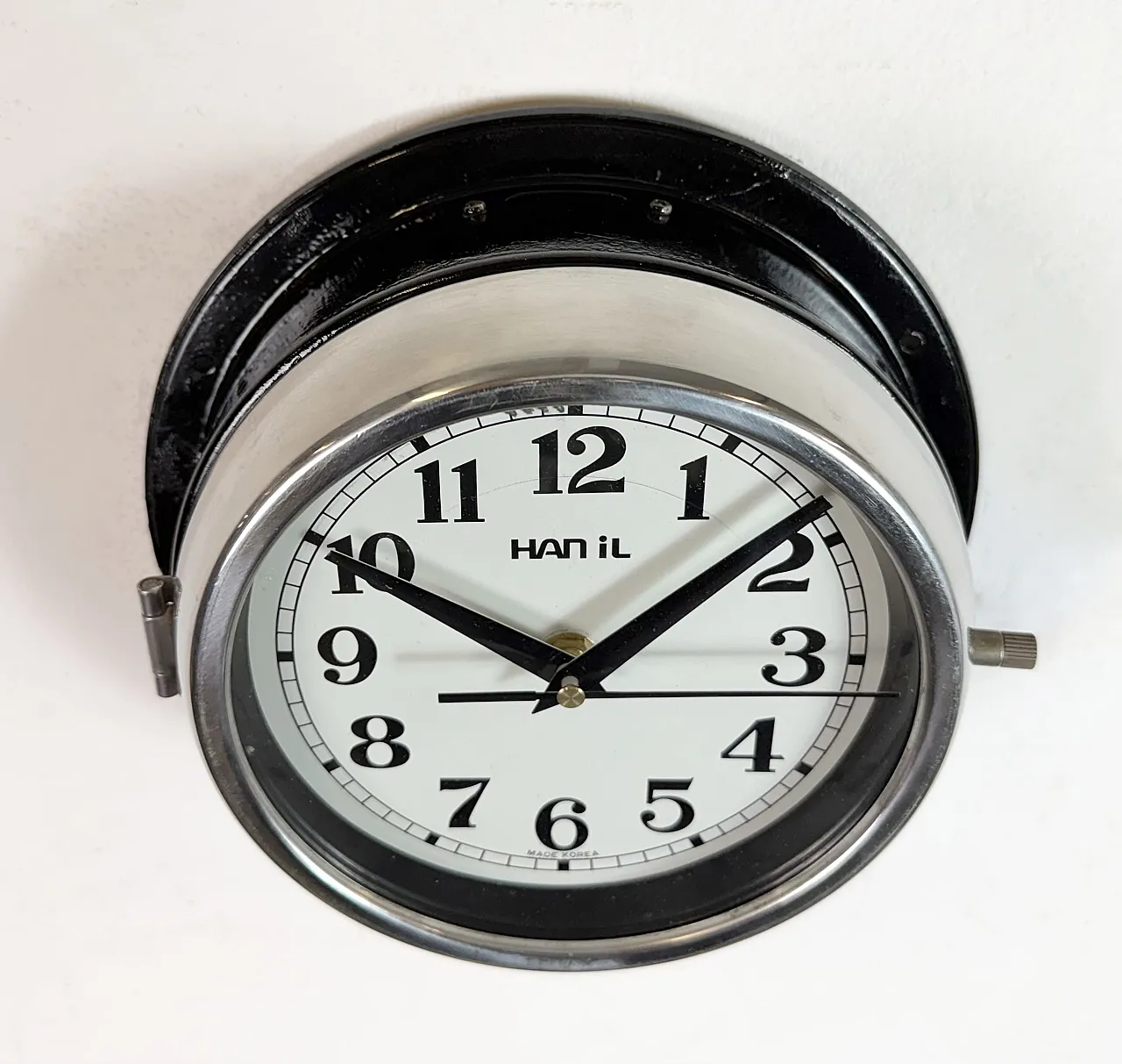 Vintage Black Hanil Ship Wall Clock, 1980s 6