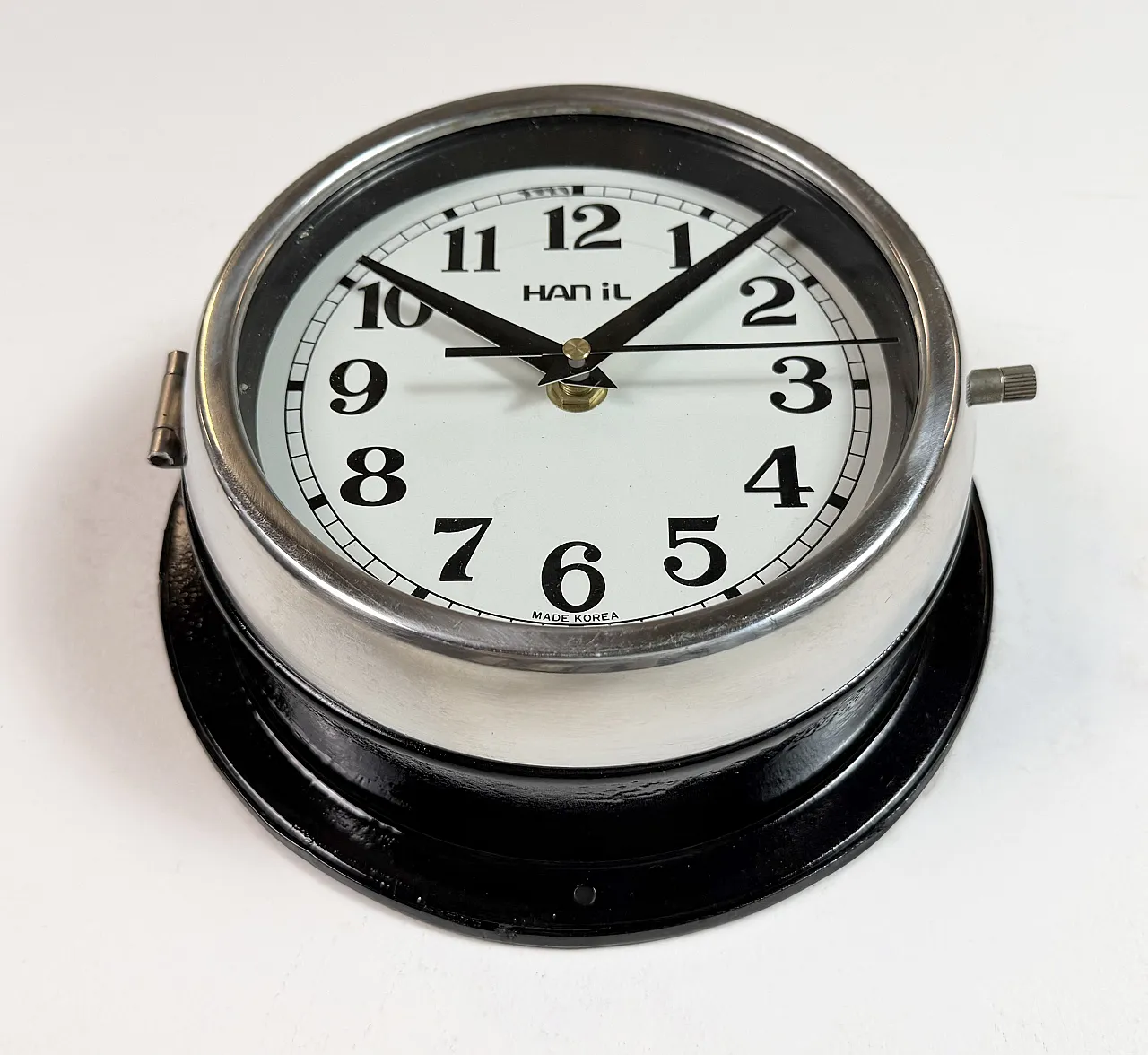 Vintage Black Hanil Ship Wall Clock, 1980s 7