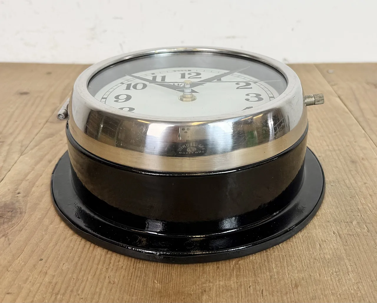 Vintage Black Hanil Ship Wall Clock, 1980s 8