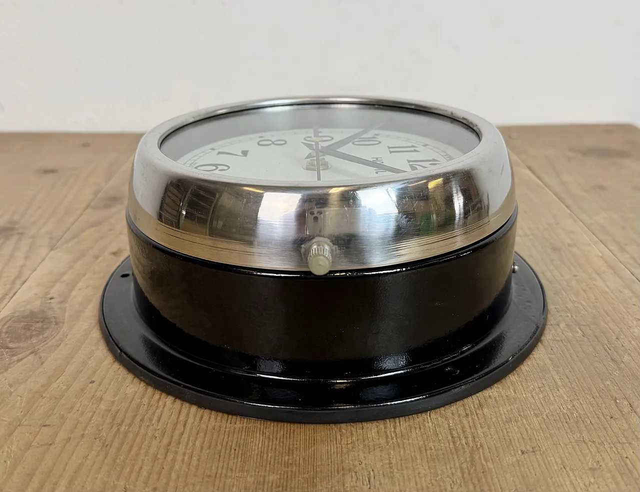 Vintage Black Hanil Ship Wall Clock, 1980s 12