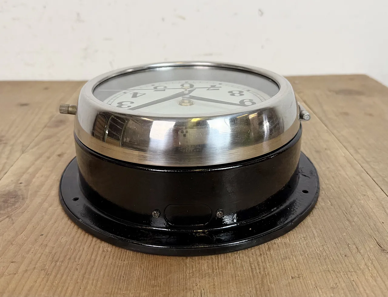 Vintage Black Hanil Ship Wall Clock, 1980s 13