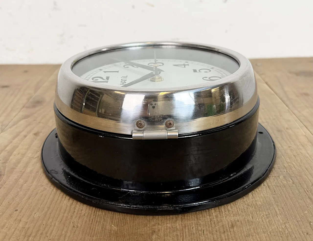 Vintage Black Hanil Ship Wall Clock, 1980s 14