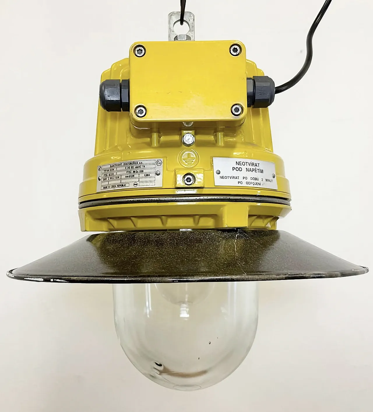 Yellow Industrial Explosion Proof Lamp with Grey Enameled Shade, 1990s 3