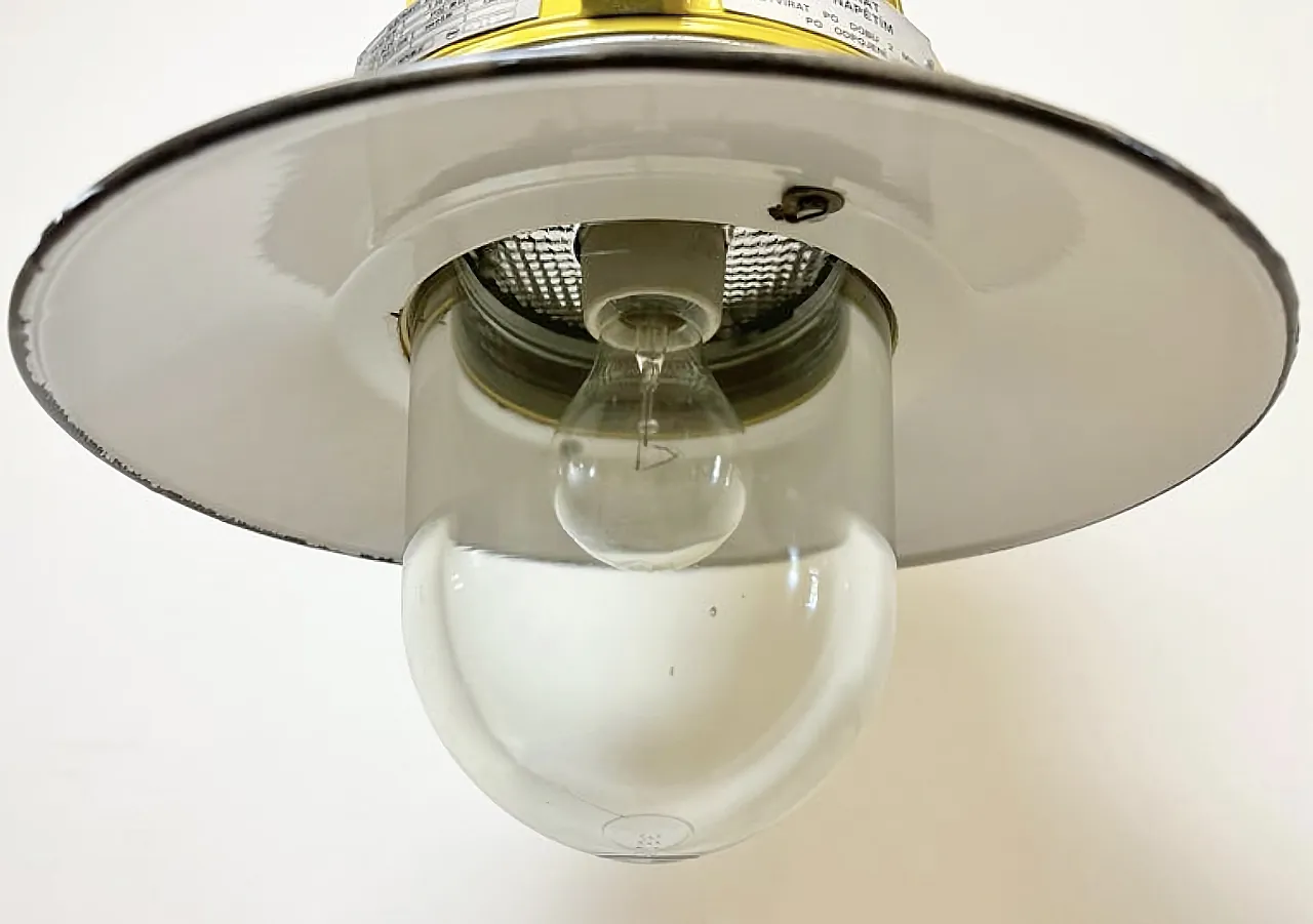 Yellow Industrial Explosion Proof Lamp with Grey Enameled Shade, 1990s 5