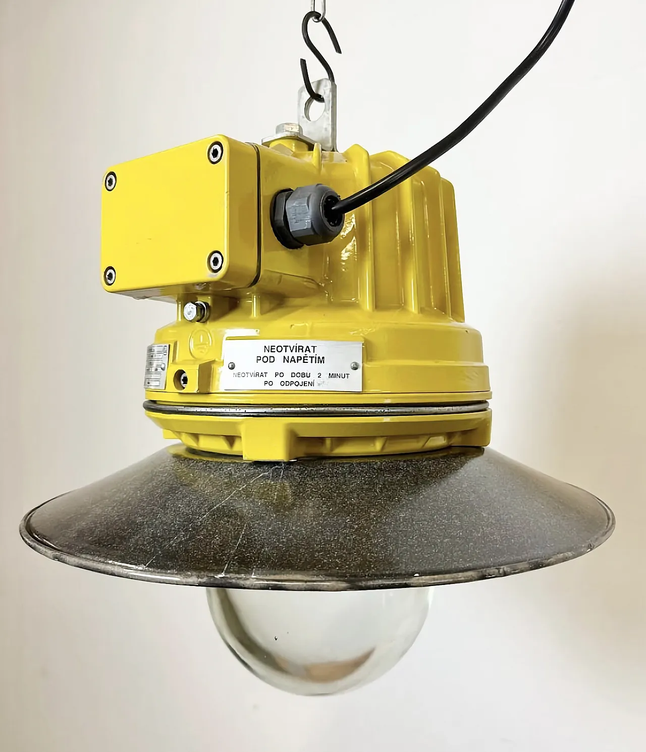 Yellow Industrial Explosion Proof Lamp with Grey Enameled Shade, 1990s 6