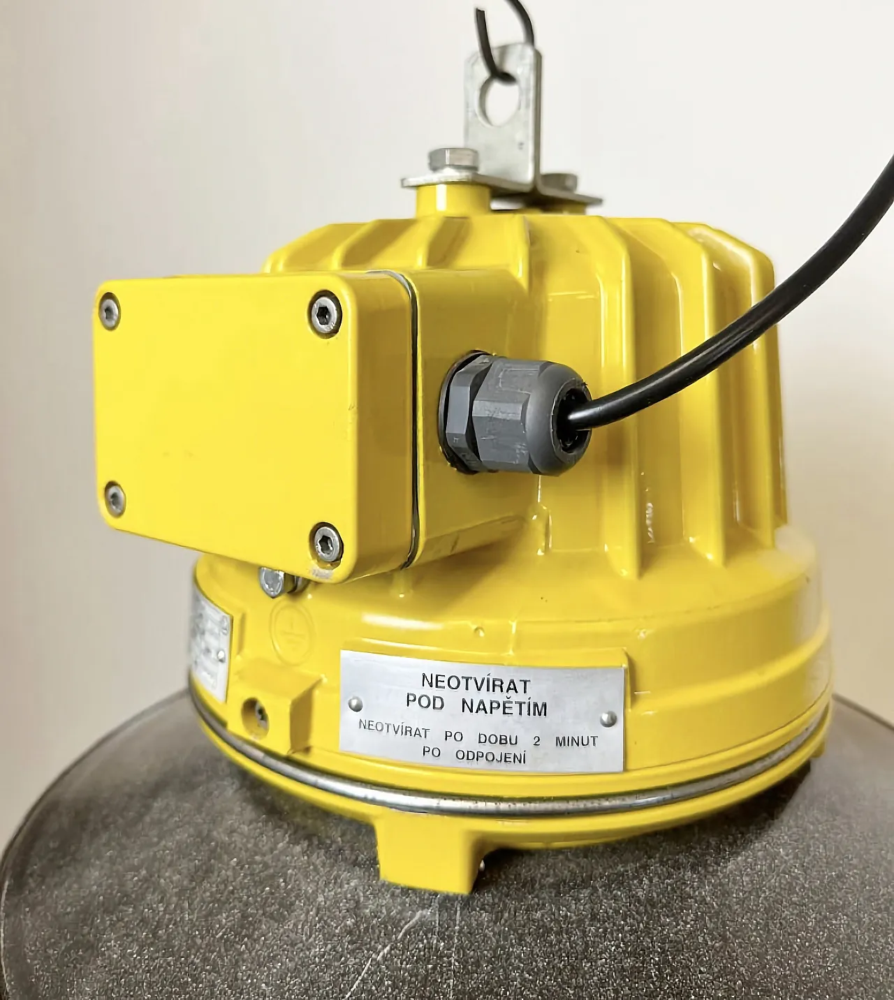 Yellow Industrial Explosion Proof Lamp with Grey Enameled Shade, 1990s 9