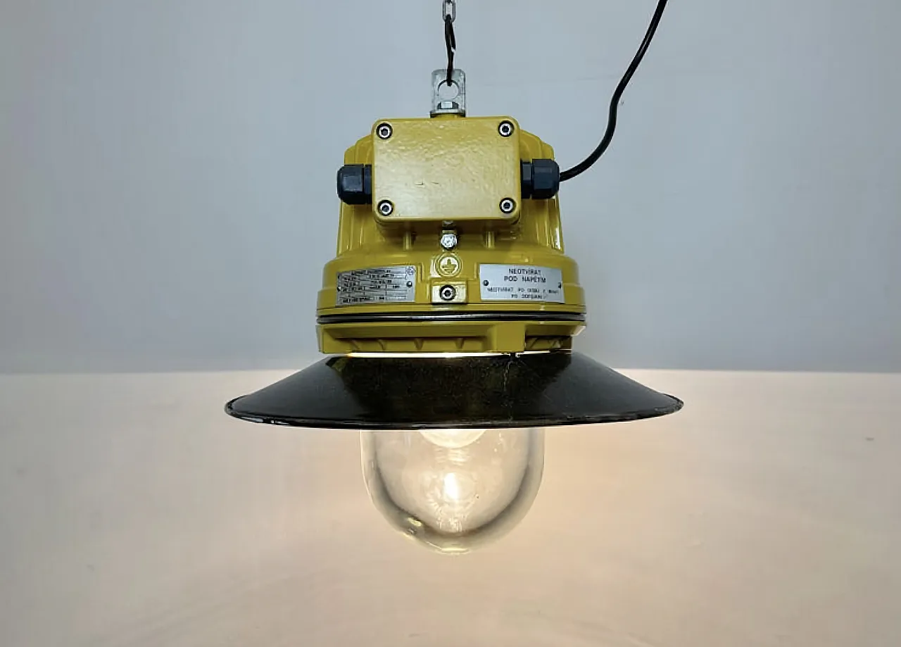 Yellow Industrial Explosion Proof Lamp with Grey Enameled Shade, 1990s 10