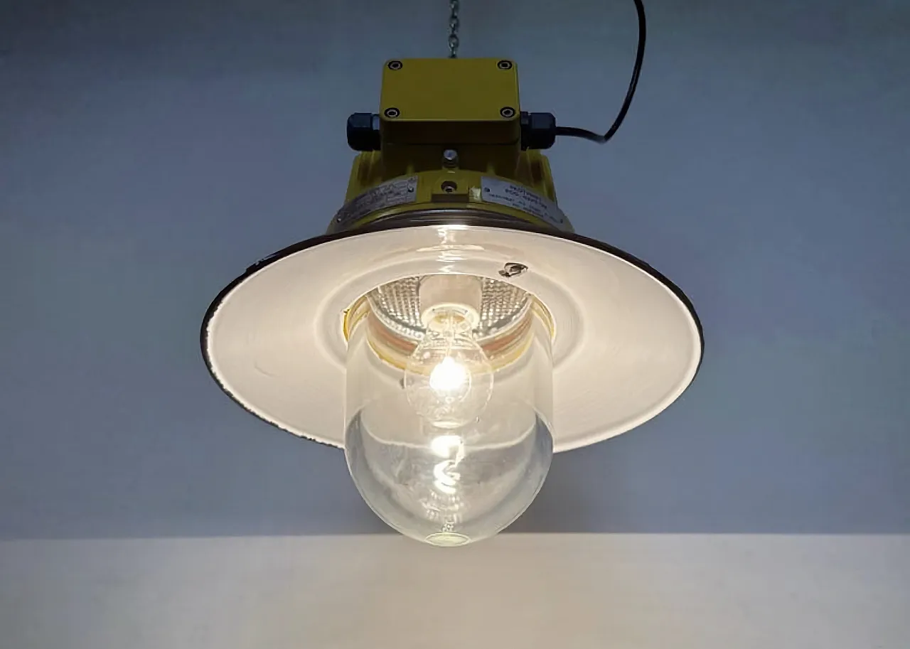 Yellow Industrial Explosion Proof Lamp with Grey Enameled Shade, 1990s 11