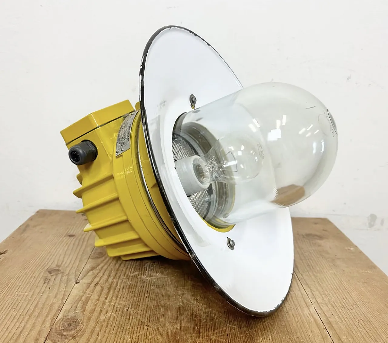 Yellow Industrial Explosion Proof Lamp with Grey Enameled Shade, 1990s 14