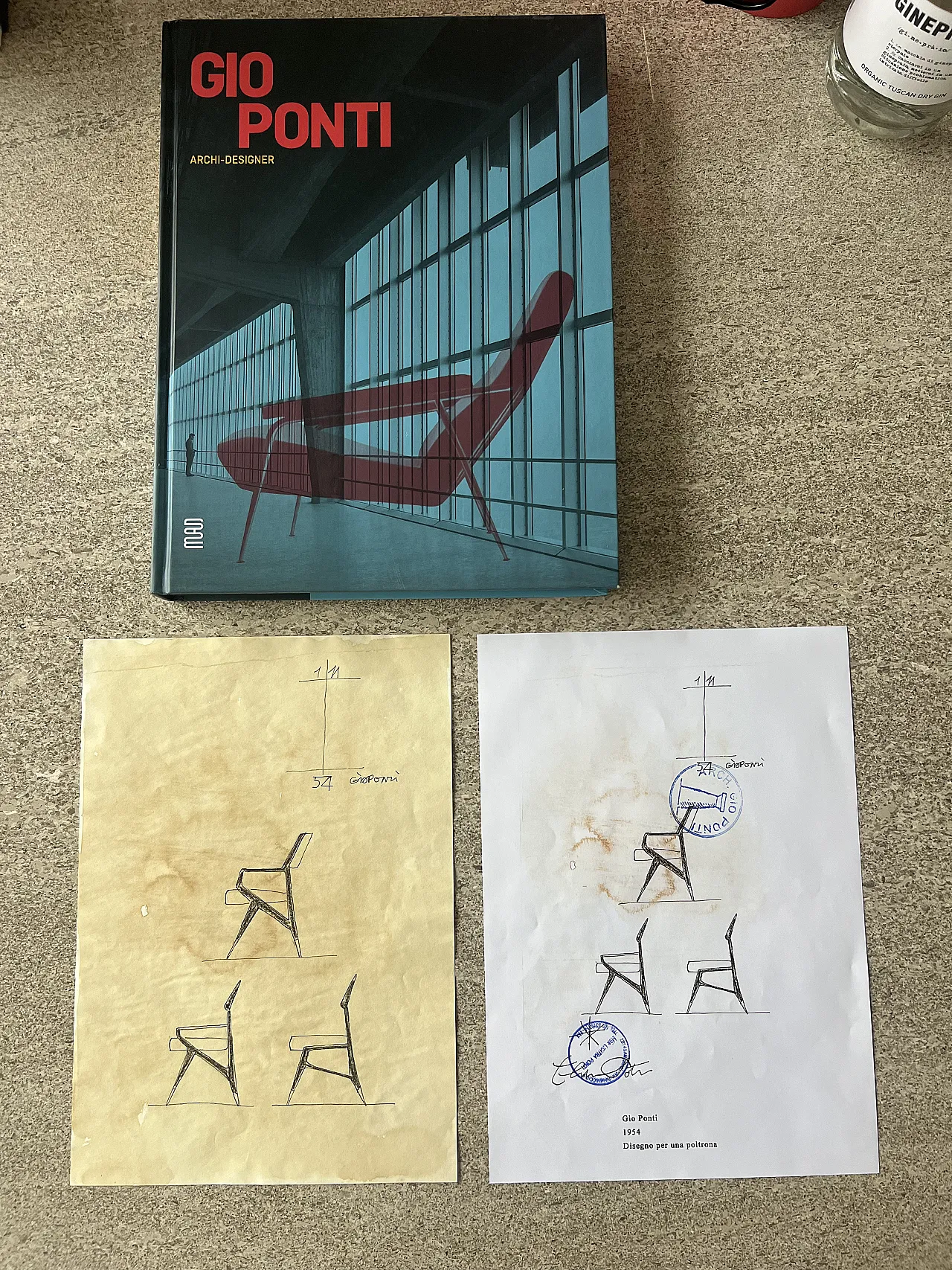 Gio Ponti, Prototype of armchair, drawing on paper for Knoll, 1960s 6