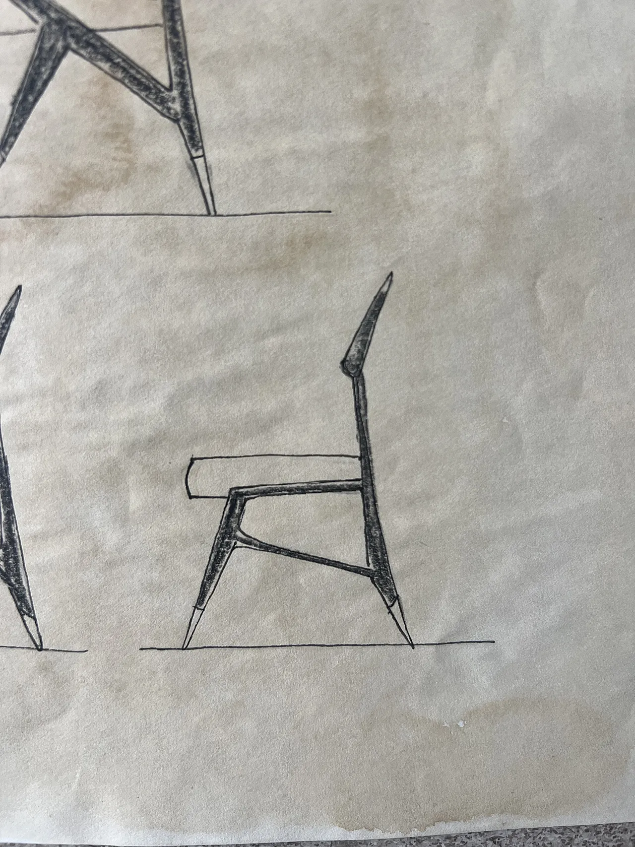 Gio Ponti, Prototype of armchair, drawing on paper for Knoll, 1960s 8
