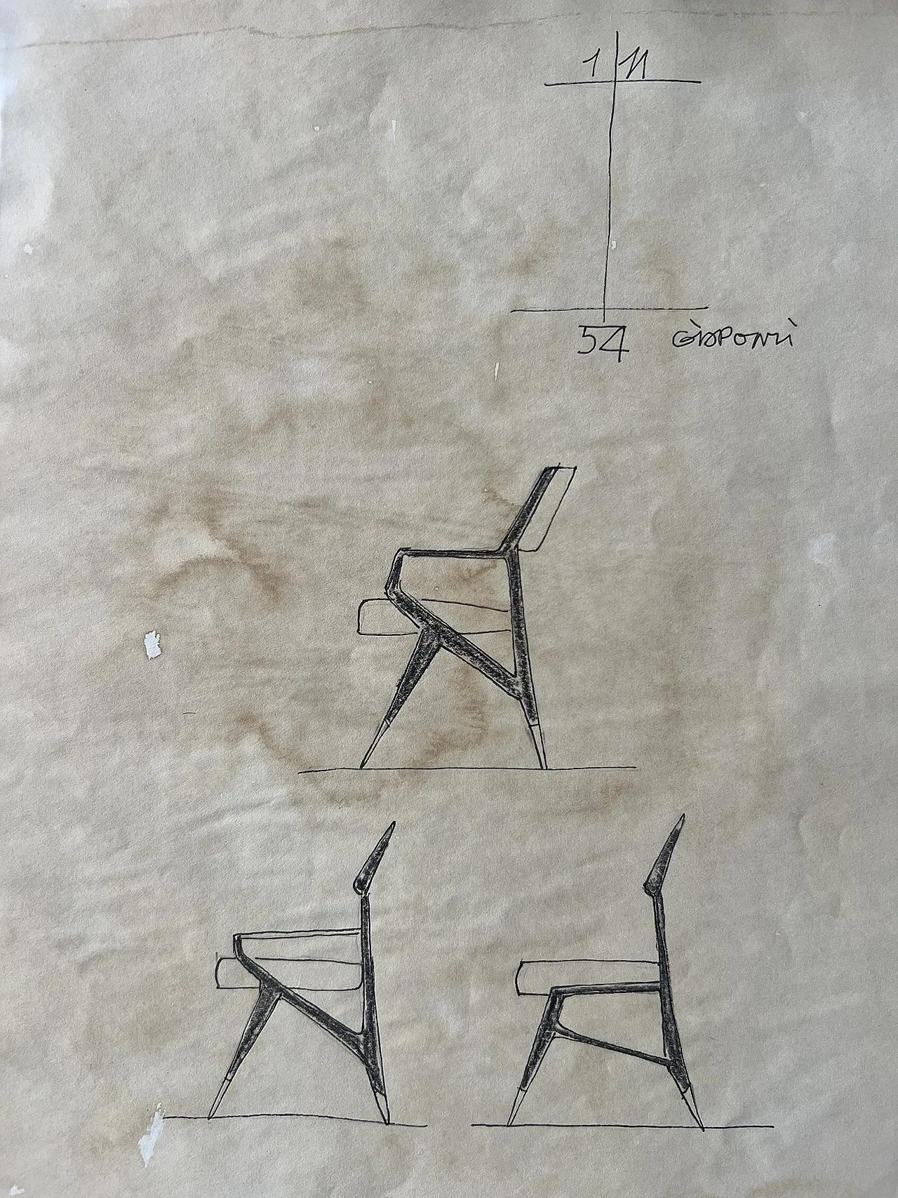 Disegno progetto sedia di Gio Ponti, 1960 2