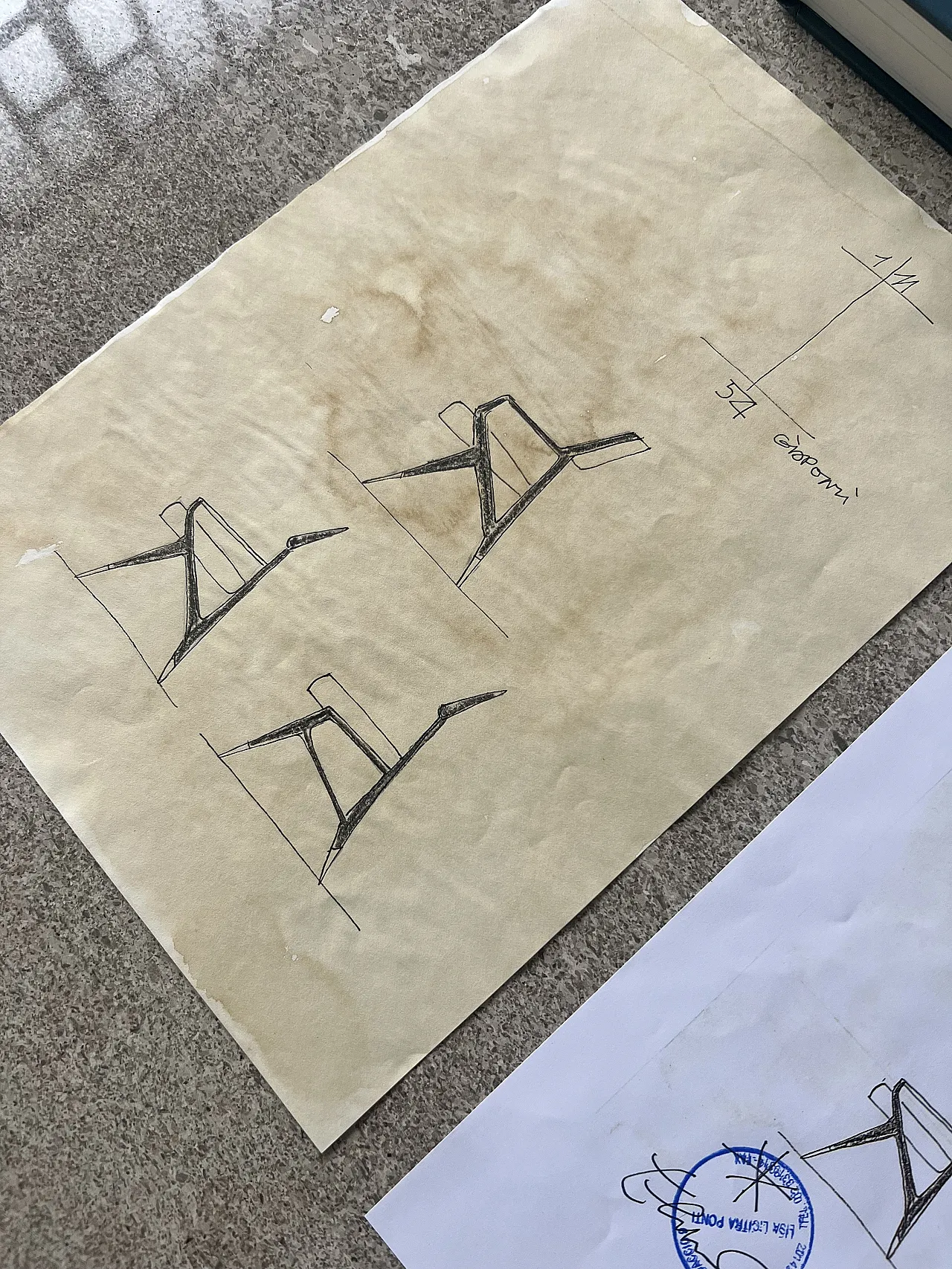 Disegno progetto sedia di Gio Ponti, 1960 5