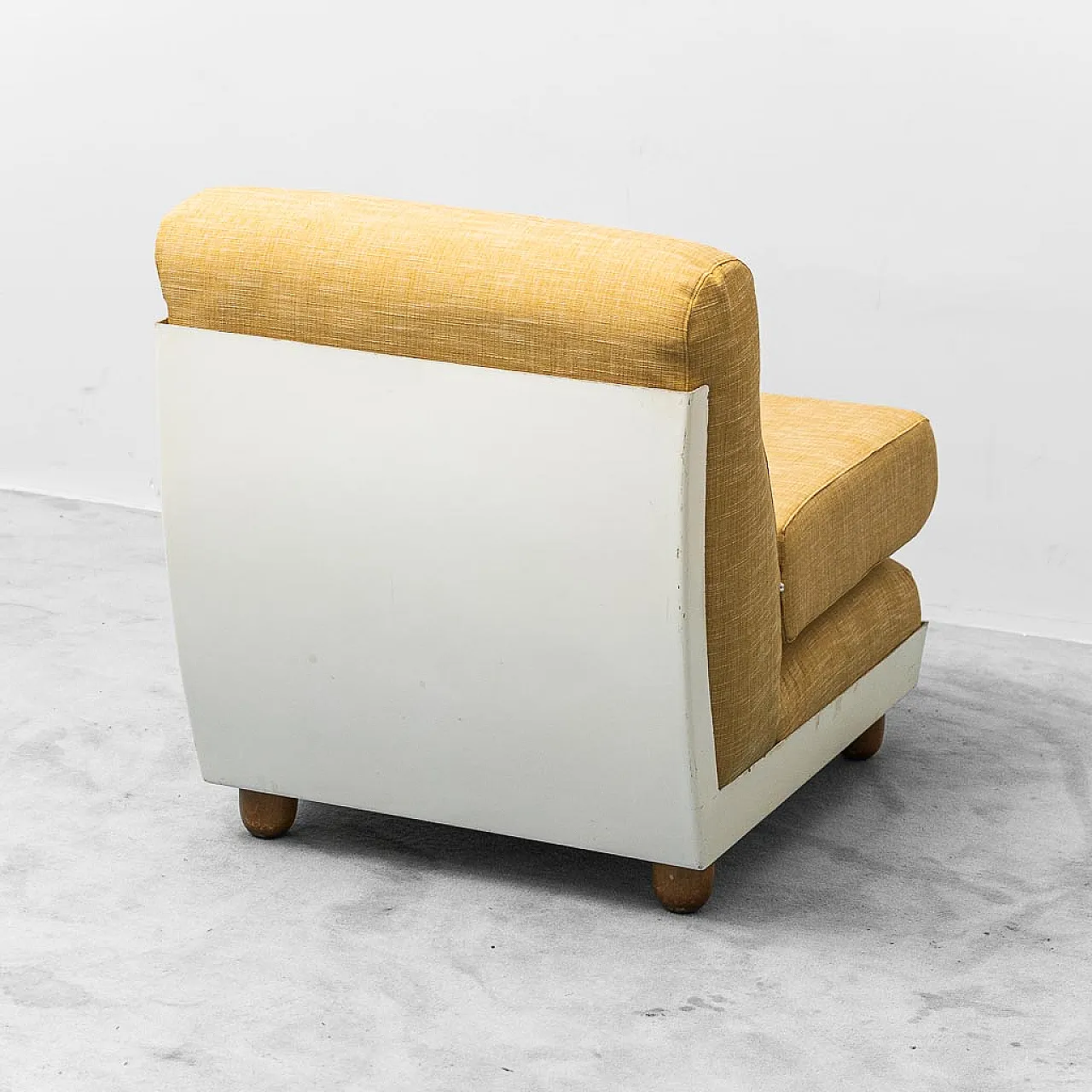 Pair of armchairs in yellow fabric and plastic, 1970s 8