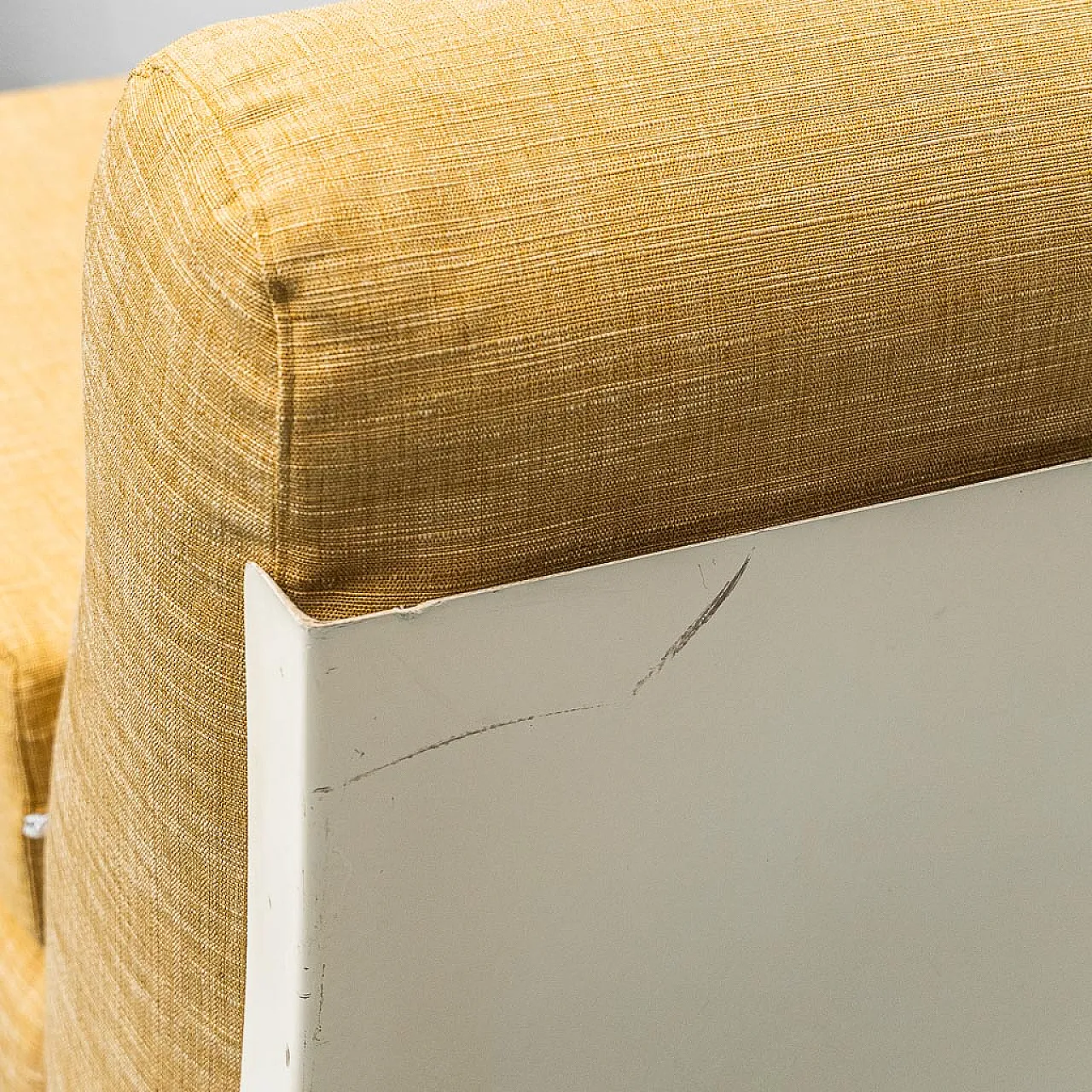 Pair of armchairs in yellow fabric and plastic, 1970s 11