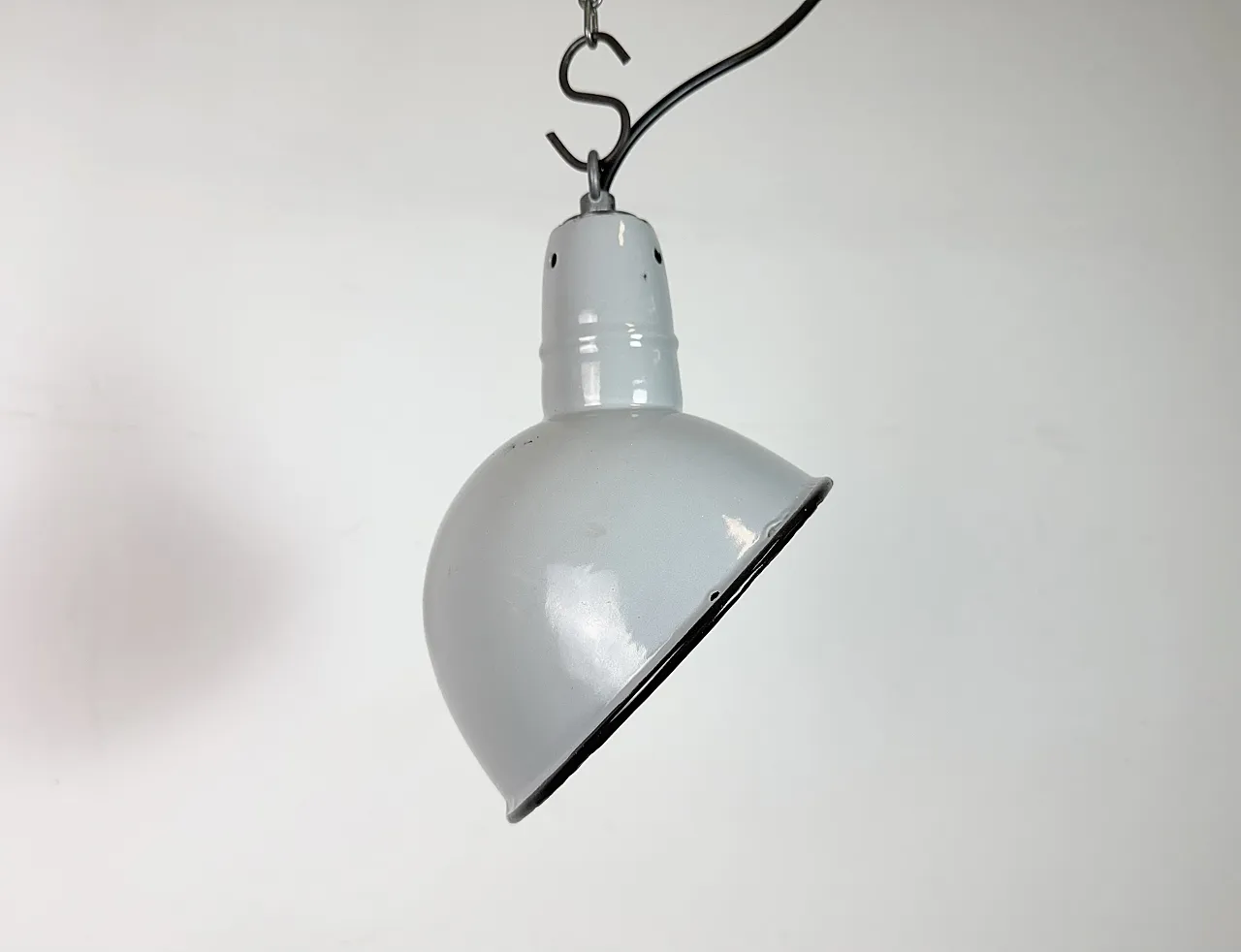 Industrial Grey Enamel Factory Pendant Lamp, 1960s 2