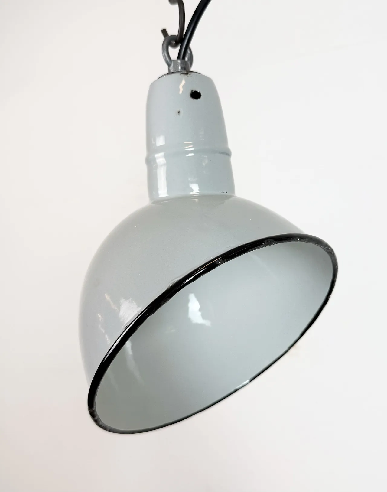 Industrial Grey Enamel Factory Pendant Lamp, 1960s 3