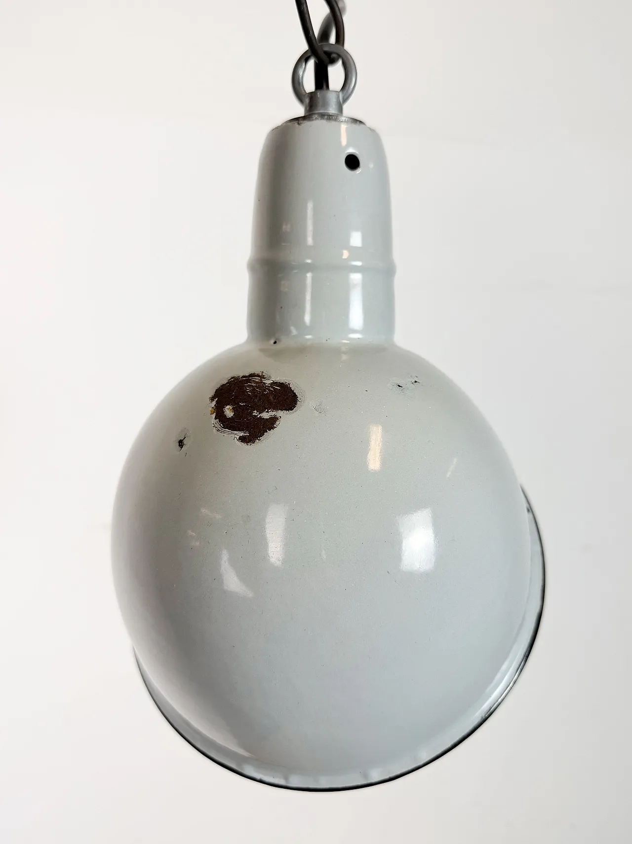 Industrial Grey Enamel Factory Pendant Lamp, 1960s 4