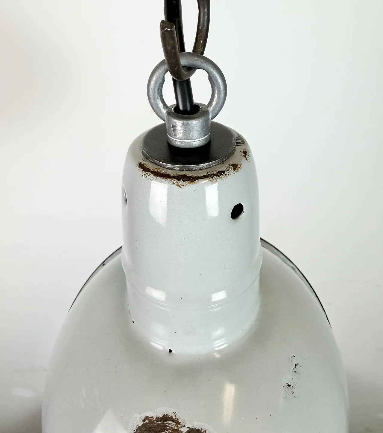 Industrial Grey Enamel Factory Pendant Lamp, 1960s 7