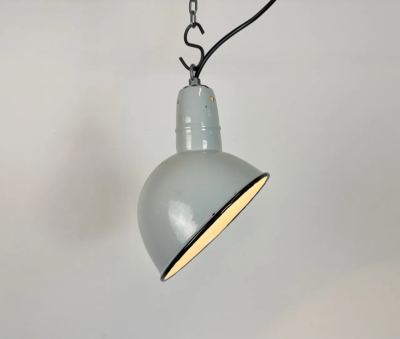 Industrial Grey Enamel Factory Pendant Lamp, 1960s 8