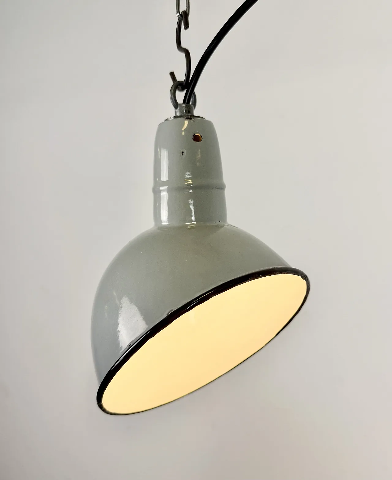 Industrial Grey Enamel Factory Pendant Lamp, 1960s 9