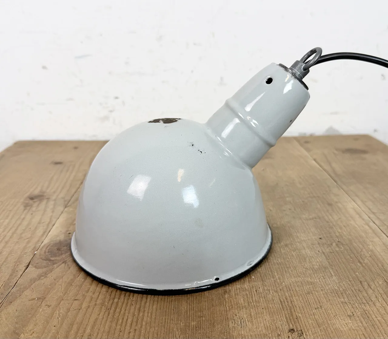 Industrial Grey Enamel Factory Pendant Lamp, 1960s 10