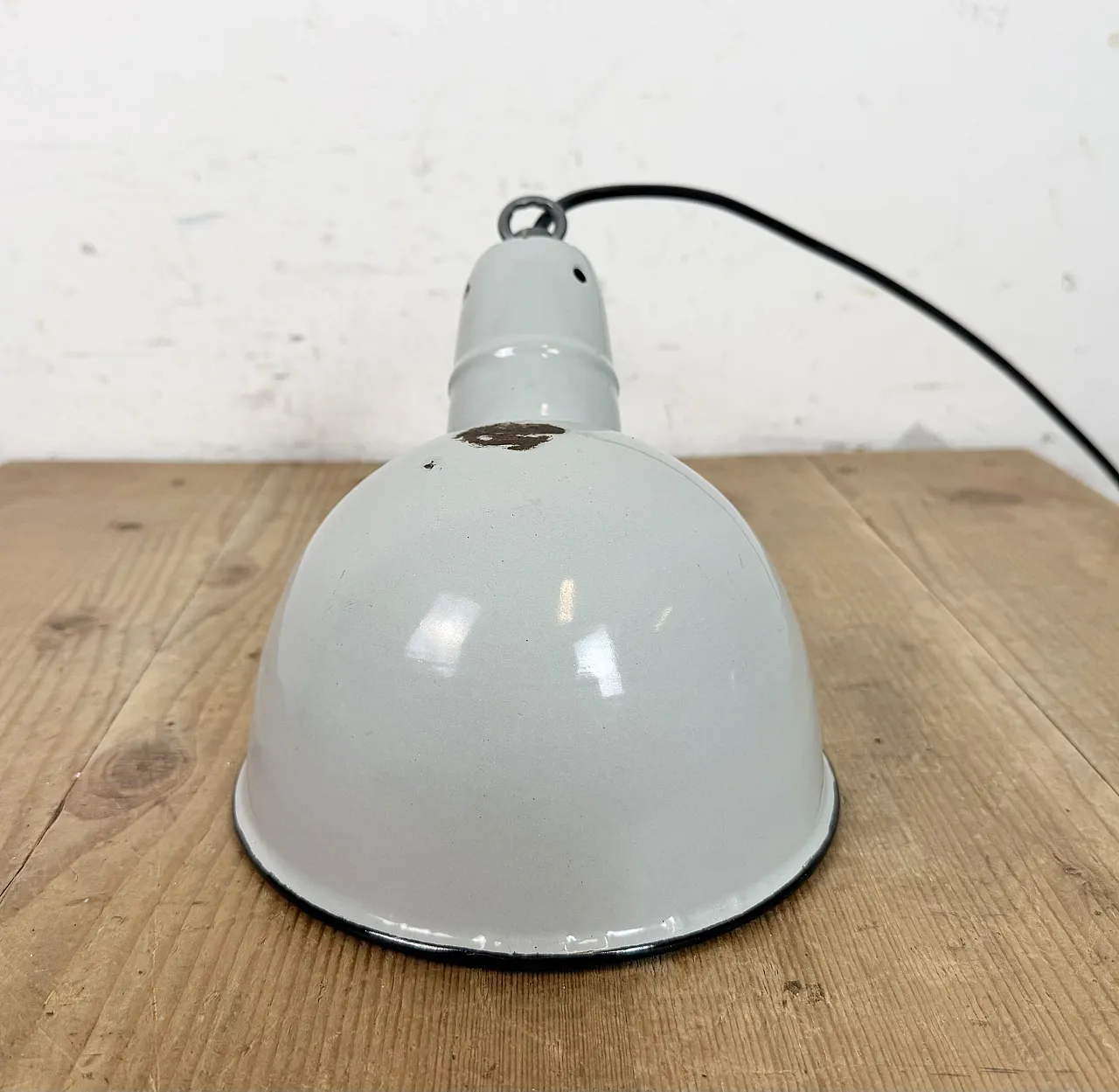 Industrial Grey Enamel Factory Pendant Lamp, 1960s 11