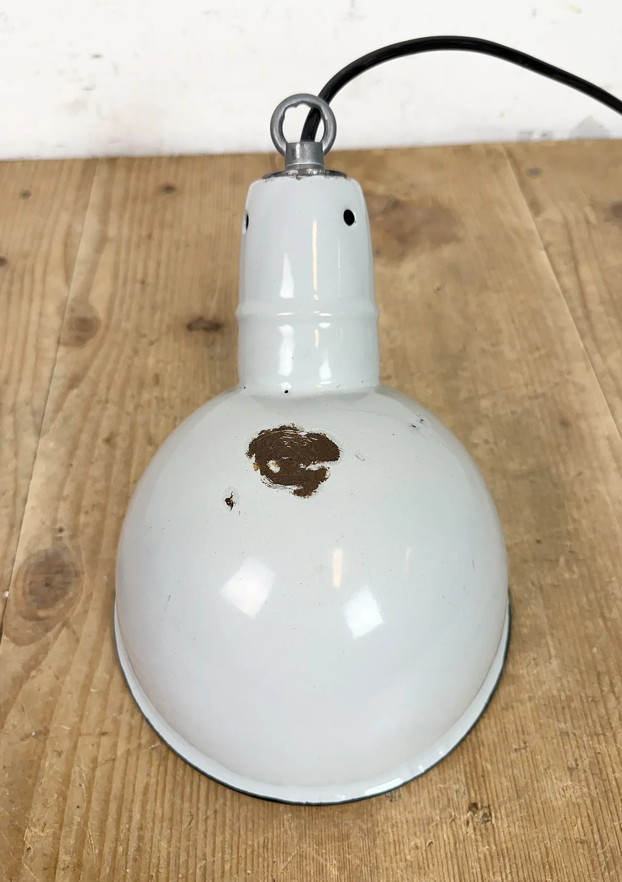 Industrial Grey Enamel Factory Pendant Lamp, 1960s 12
