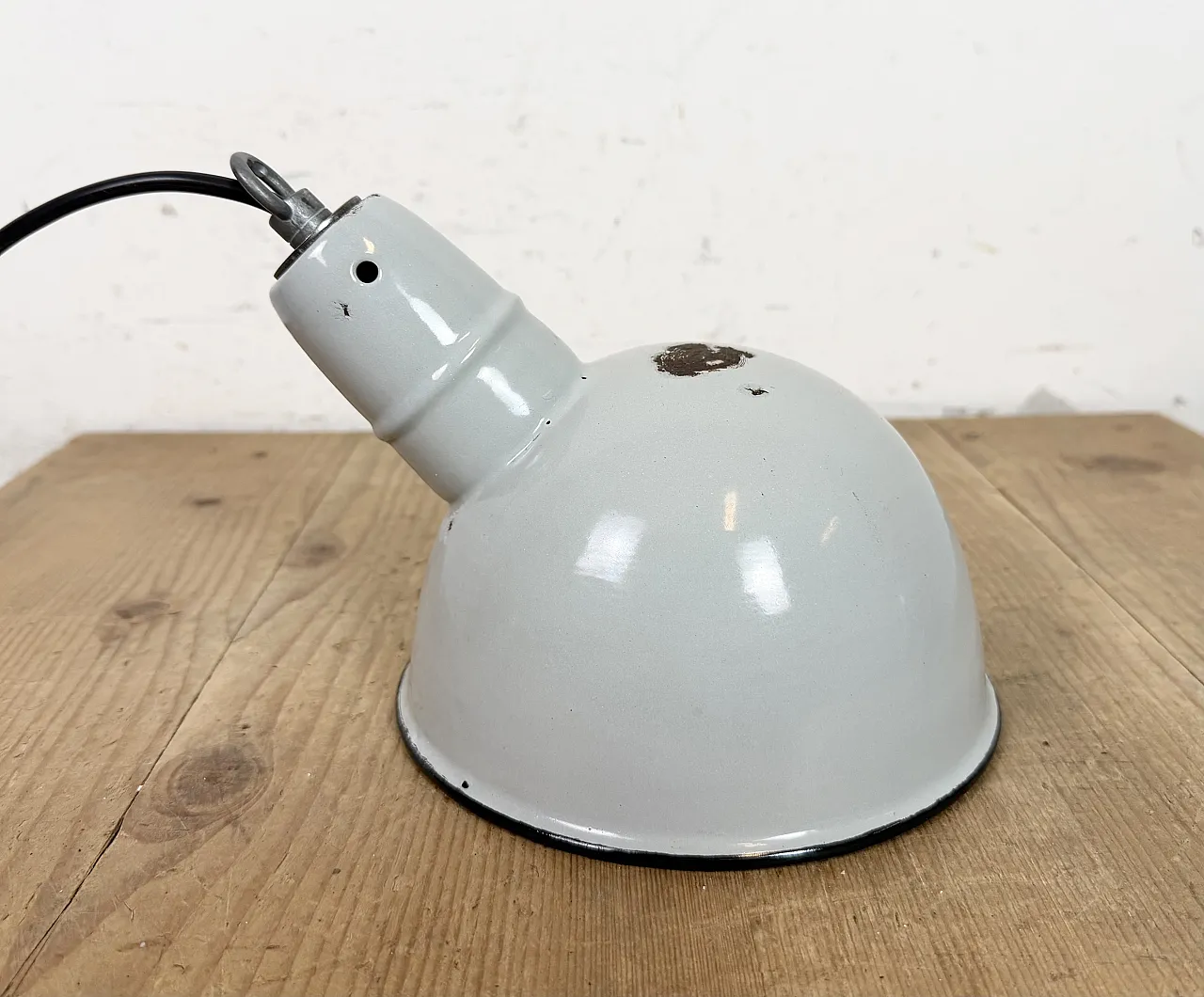 Industrial Grey Enamel Factory Pendant Lamp, 1960s 13
