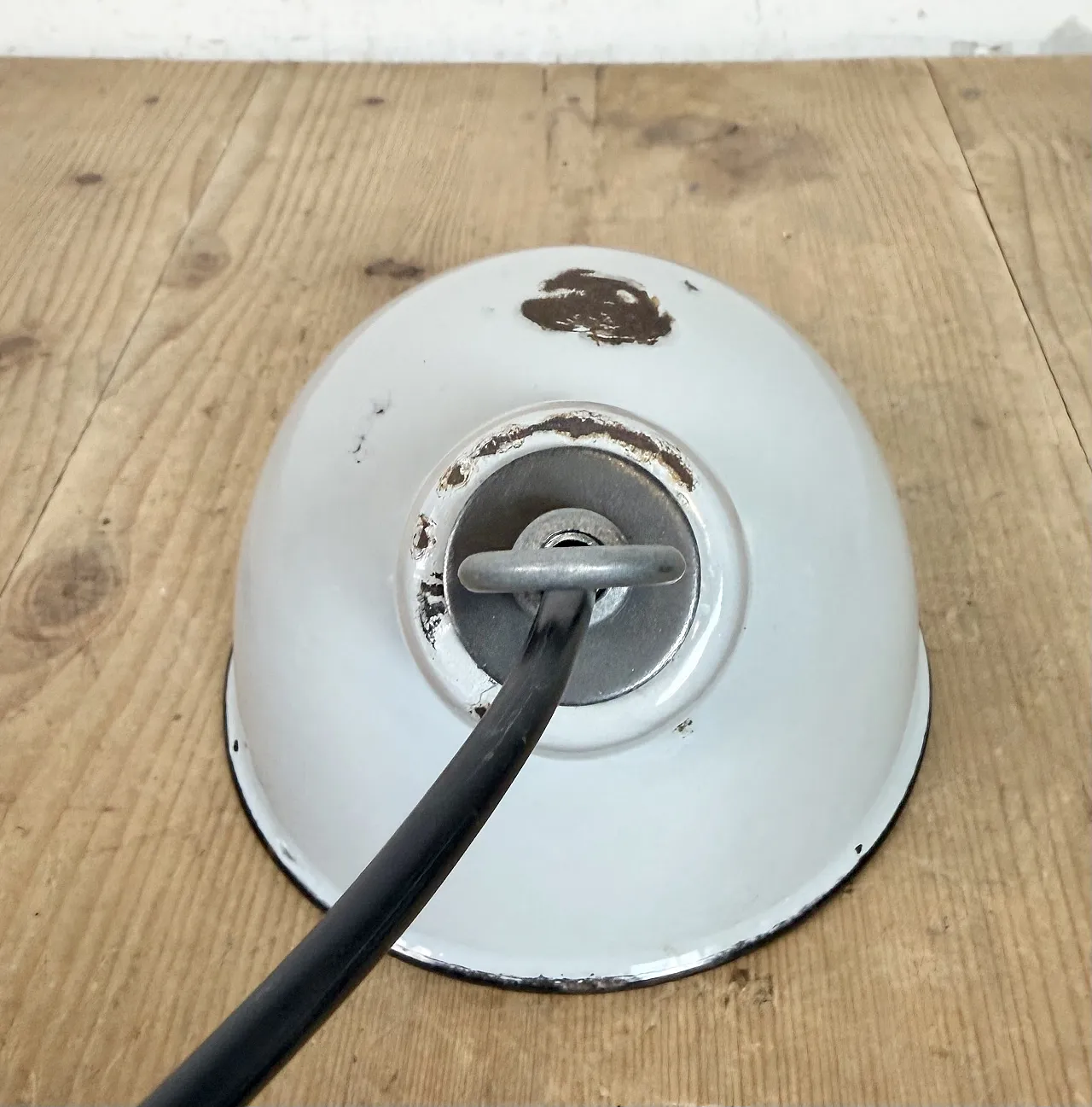 Industrial Grey Enamel Factory Pendant Lamp, 1960s 14