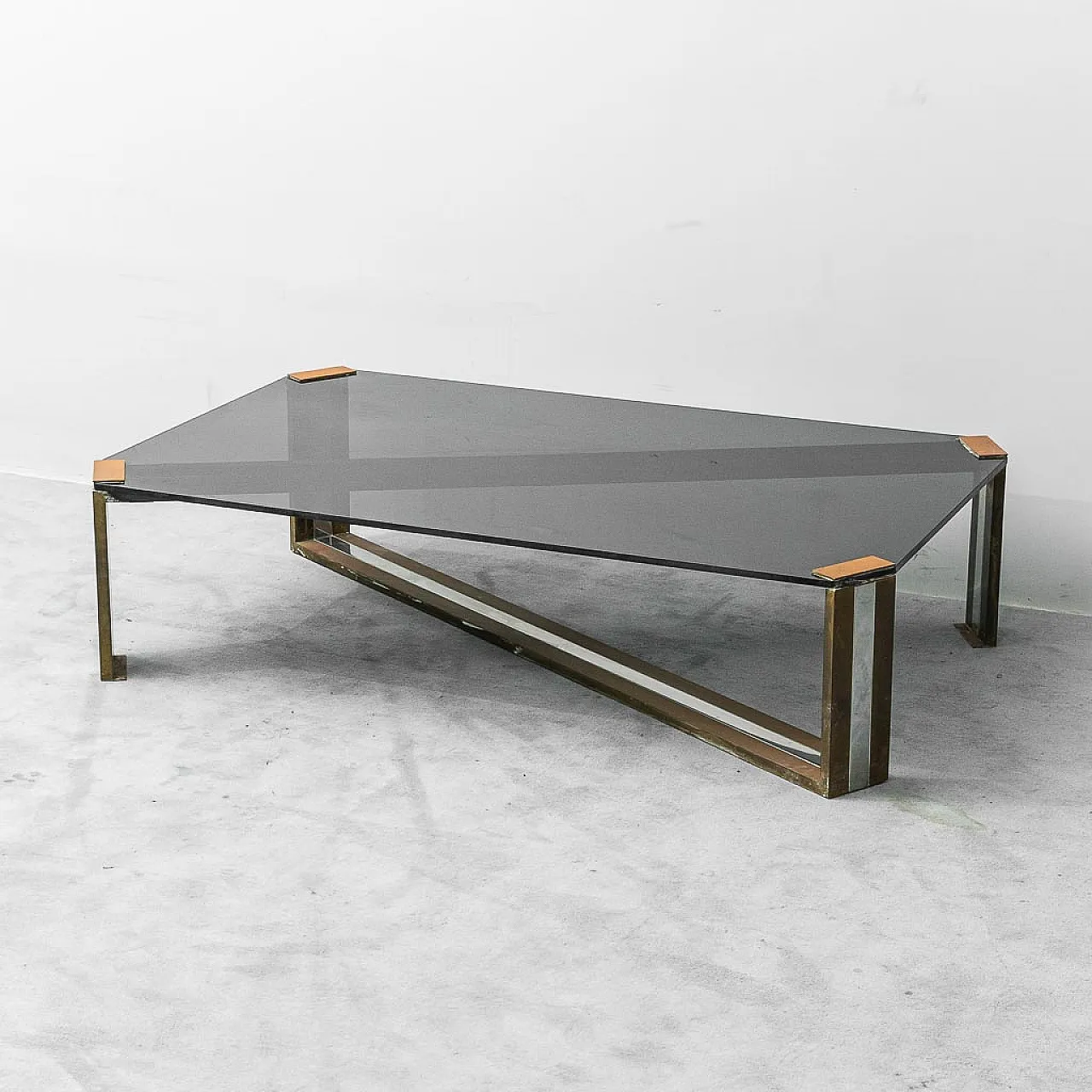 Smoked glass, brass and metal coffee table, 1970s 1