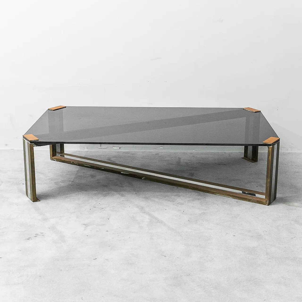 Smoked glass, brass and metal coffee table, 1970s 2
