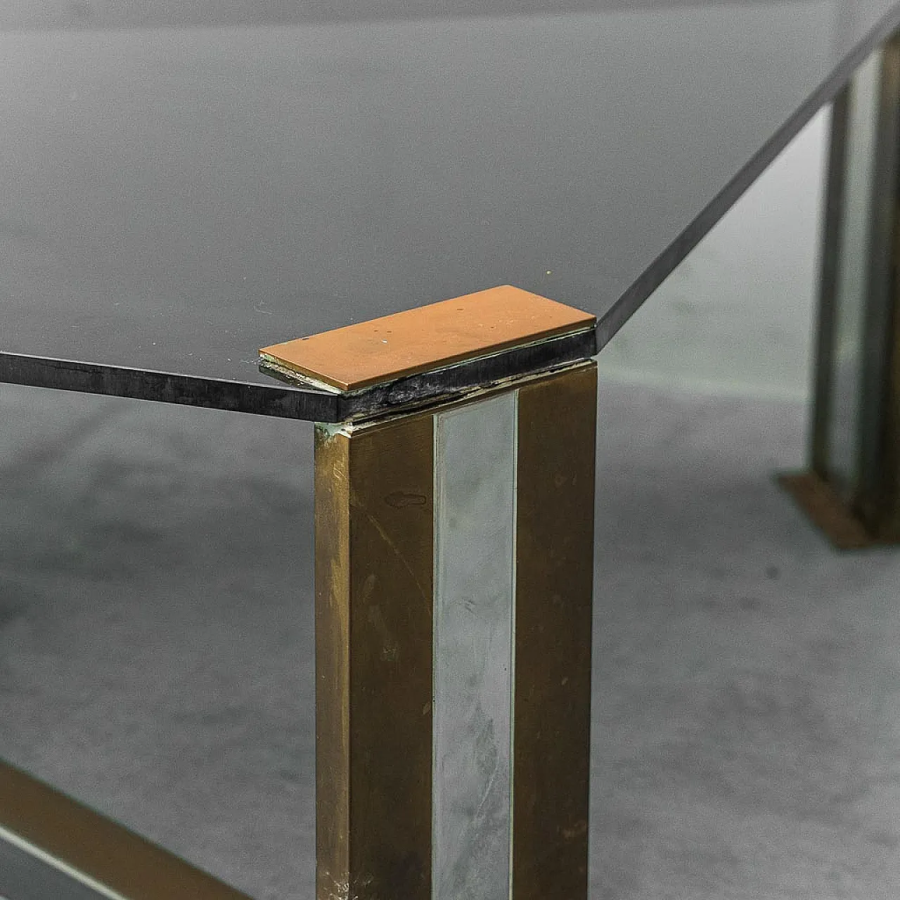 Smoked glass, brass and metal coffee table, 1970s 3