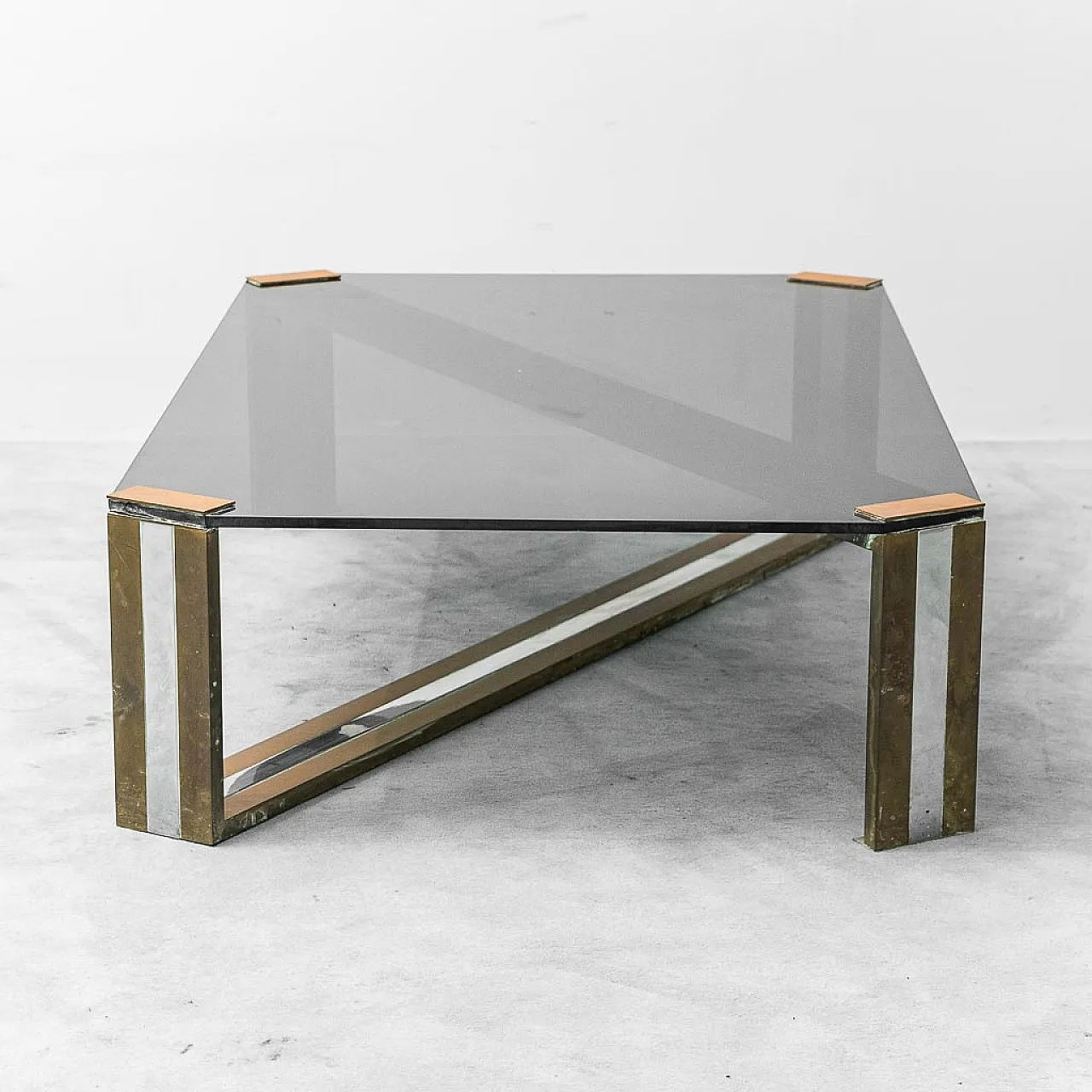 Smoked glass, brass and metal coffee table, 1970s 4