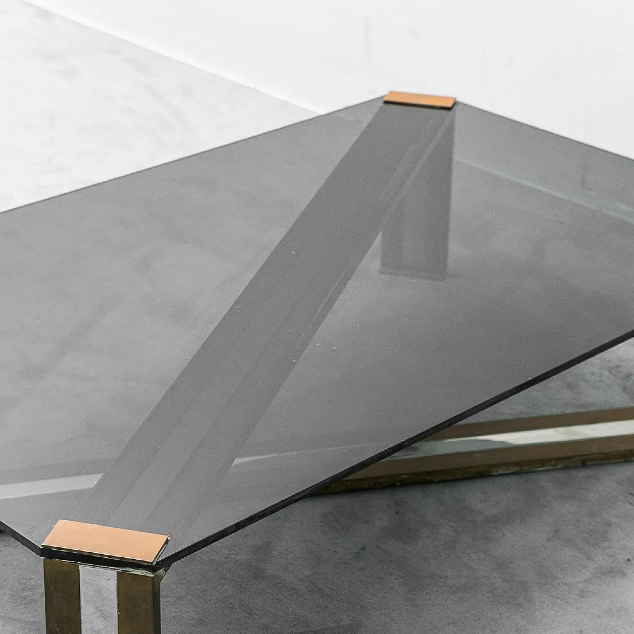 Smoked glass, brass and metal coffee table, 1970s 5