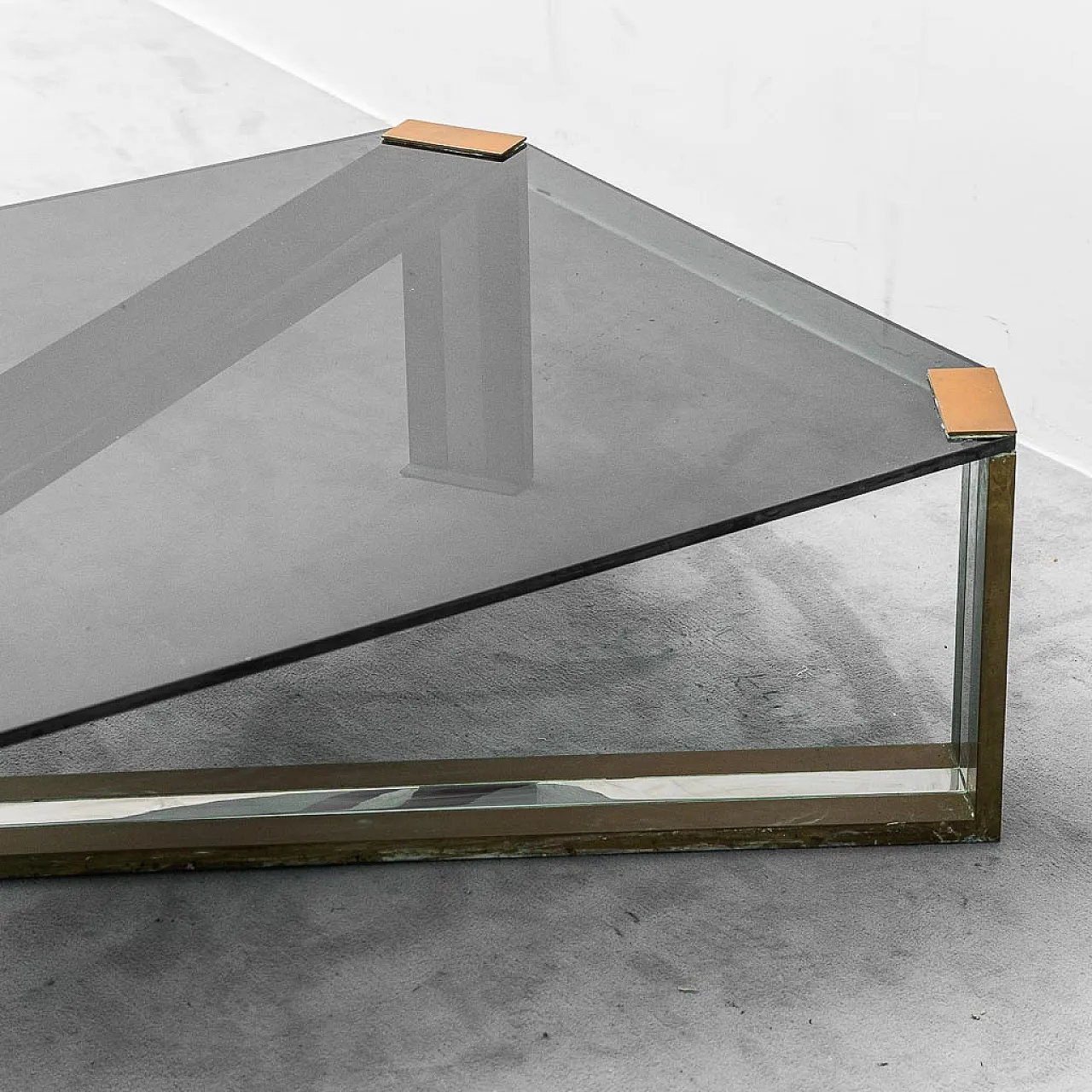 Smoked glass, brass and metal coffee table, 1970s 7