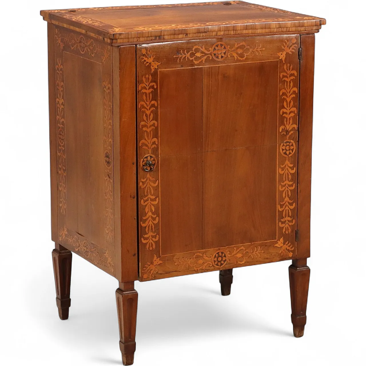 Comodino in noce con intarsi e finiture in acero, fine '800 11