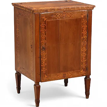 Comodino in noce con intarsi e finiture in acero, fine '800