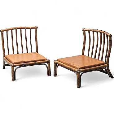 Pair of wooden and eco-leather armchairs by Alberto Smania, 1970s