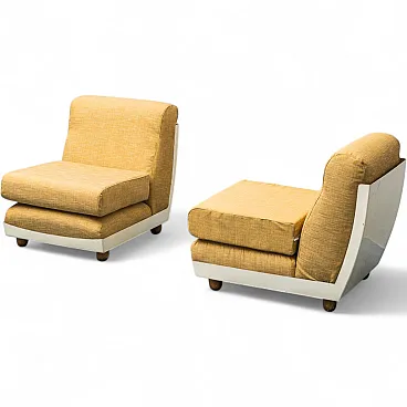 Pair of armchairs in yellow fabric and plastic, 1970s