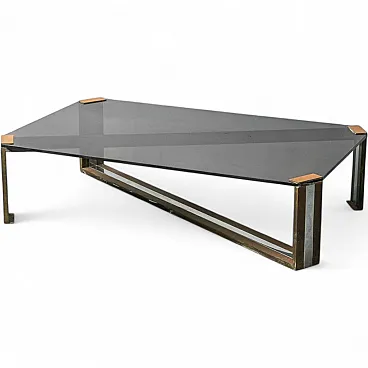 Smoked glass, brass and metal coffee table, 1970s