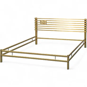 Double bed by Luciano Frigerio in brass and metal, 1970s