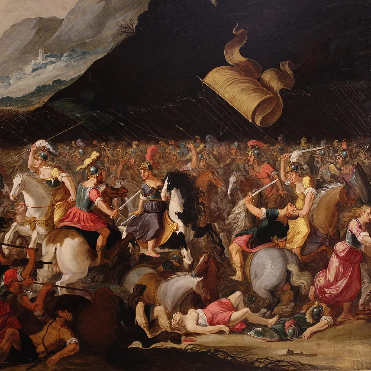 Flemish panel painting battle, 17th century 3