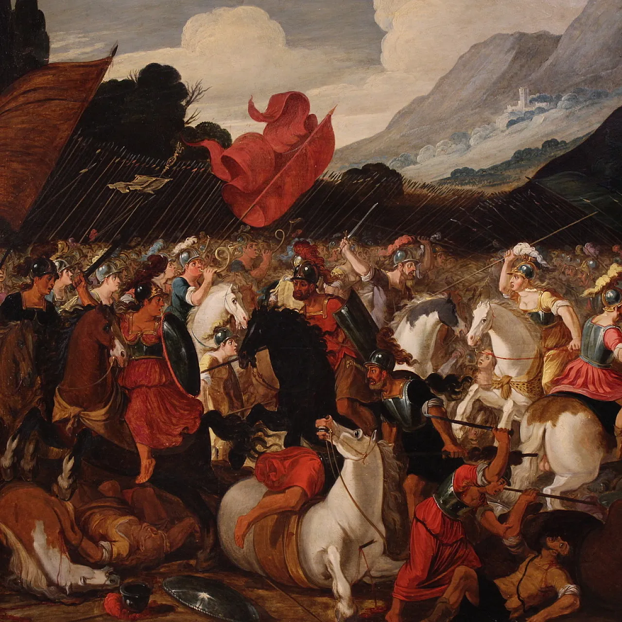 Flemish panel painting battle, 17th century 5