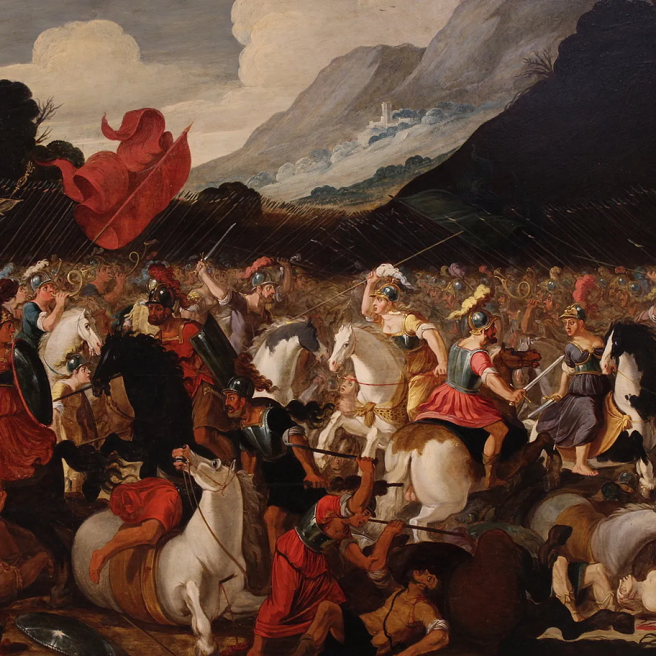 Flemish panel painting battle, 17th century 7